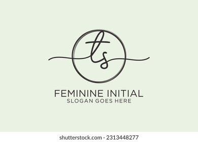 TS handwriting logo with circle template vector logo of initial signature, wedding, fashion, floral and botanical with creative template.