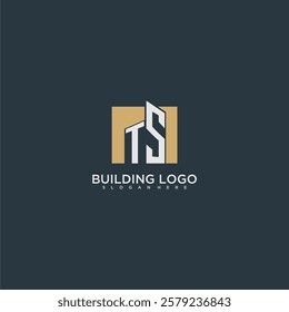 TS initial letter building logo for real estate with square design