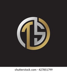 TS initial letters looping linked circle elegant logo golden silver black background