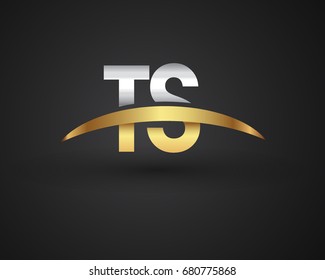 TS initial logo company name colored gold and silver swoosh design. vector logo for business and company identity.
