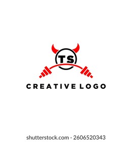 TS initial monogram for fitnes or gym logo with devil style design