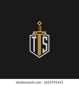 Monograma inicial de TS para imagem em estilo escudo e espada
