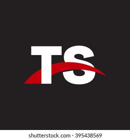 TS initial overlapping swoosh letter logo white red black background