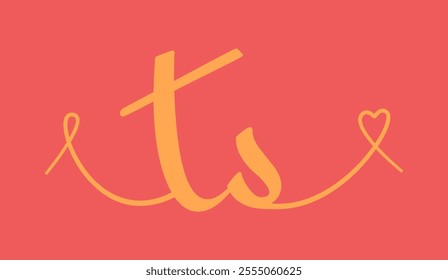 TS initial wedding monogram calligraphy vector illustration. Hand drawn lettering t and s love logo design for valentines day poster, greeting card, photo album, banner print or tattoo.