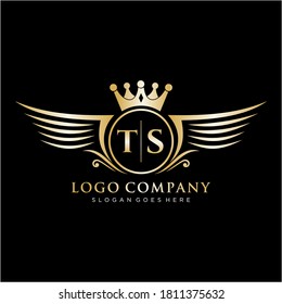 Letra TS Inicial con plantilla de logotipo de ala real.