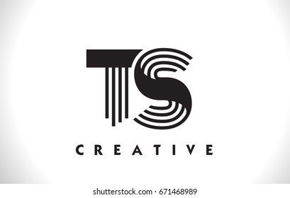 TS Letter Logo With Black Lines Design. Line Letter Symbol Vector Illustration