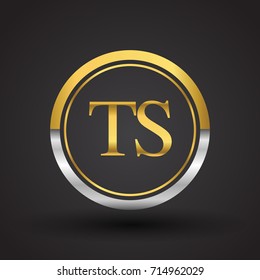 TS Letter logo in a circle, gold and silver colored. Vector design template elements for your business or company identity.