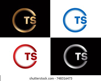TS Letter logo Design in a circle. Blue Red and silver gold colored