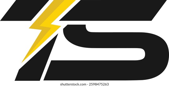 TS Letter Logo With Lightning Thunder Bolt Vector Design. Electric Bolt Letter TS Logo Vector Illustration