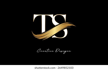 Logotipo del monograma de la letra de TS – marca elegante de la letra del trazo del cepillo del oro para la marca de lujo, moda, diseño de la identidad de la boutique Premium
