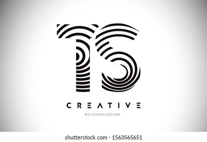 TS Lines Warp Logo Design.Vector Letter Icon Made with Circular Lines.