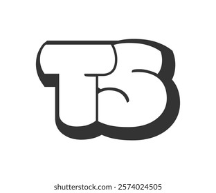 TS logo, bubble comic lettering, rounded in graffiti style black and white silhouette. Trendy preschool T and S letter text for festival party, personal initials, children funky print and web.