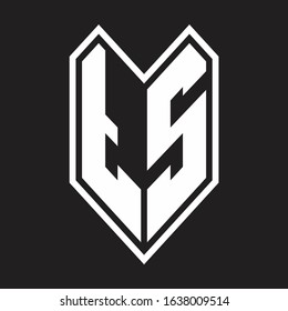 TS Logo monogram with emblem line style isolated on black background