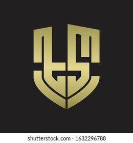 TS Logo monogram with emblem shield shape design isolated gold colors on black background
