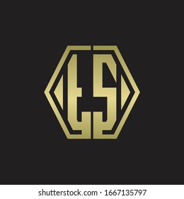 Monograma del logotipo TS con plantilla de diseño redondeado de línea hexagonal con colores dorados