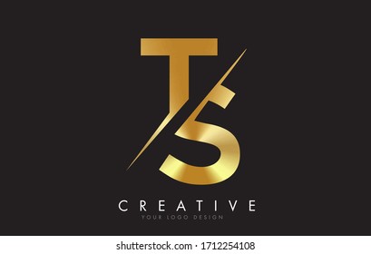 TS T S Golden Letter Logo Design with a Creative Cut. Creative logo design with Black Background.