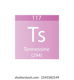 Ts Tennessine Chemical Element Periodic Table. Simple flat square vector illustration, simple clean style Icon with molar mass and atomic number for Lab, science or chemistry class.