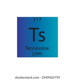 Tabela Periódica Do Elemento Químico Ts Tennessine. Simples ilustração de vetor quadrado plano, simples ícone de estilo limpo com massa molar e número atômico para Lab, ciência ou classe de química.