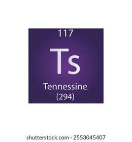 Tabla Periódica De Ts Tennessine Chemical Element. Ilustración vectorial cuadrada plana simple, icono de estilo limpio simple con masa molar y número atómico para laboratorio, ciencia o clase de química.