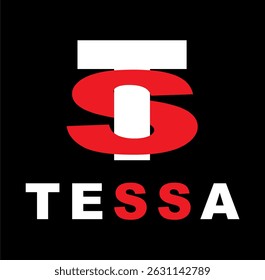 TS TESSA red and white text vector, logo design, black background