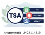 TSA - Tax Sheltered Annuity acronym. business concept background. vector illustration concept with keywords and icons. lettering illustration with icons for web banner, flyer