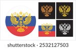 Tsardom of Russia Flag. History State Vector Illustration Symbol, Russian Double-headed eagle, gold handcraft Russian Empire and Russian Federation heraldic coat of arms handmade author vector version