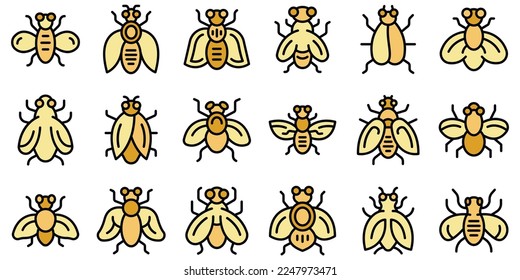 Tsetse fly icons set outline vector. Dangerous insect. House animal color flat