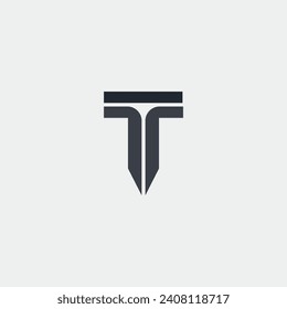 Logo en forma de T como una pluma con fondo en blanco