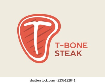 T-shaped steak and bone. T-bone Steak logo or label template 