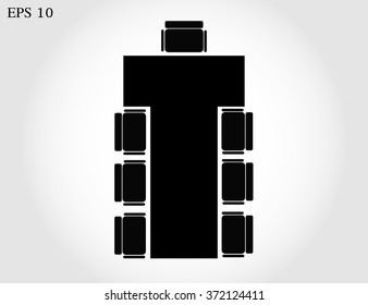 T-shaped table with chairs for negotiations. Vector
