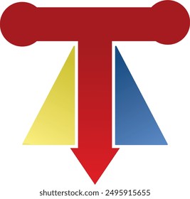 T-förmiges Vektorgrafik-Logo mit Dreiecken rechts und links. Büro- oder brandes Design-Logo