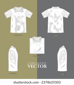 Camiseta 3d realistas burla hacia arriba, camiseta blanca masculina plantilla vectorial retrospectiva. Diseño de ropa en blanco para hombres, ropa deportiva, ropa informal 