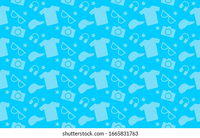 T-shirt and accessory pattern icons are blue
