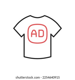 T-shirt with advertising print icon. High quality coloured vector illustration.