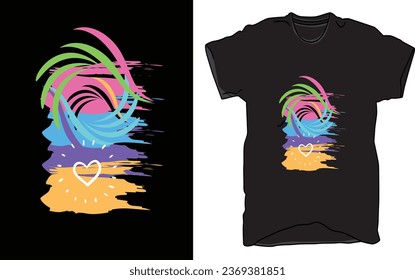 T-Shirt amazing design in vector where water color and heart shapes. Apparel design, illustration design.