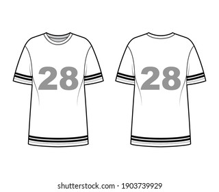 T-shirt American football technical fashion illustration with raglan short  sleeves, tunic length, crew neck, oversized. Flat top outwear template  front, back, white color. Women men unisex CAD mockup Stock Vector Image 