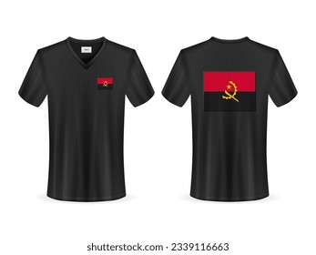 T-shirt with Angola flag on a white background. Vector illustration.
