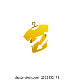 T-shirt and arrow icon, laundry business logo, gold logos