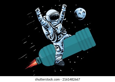T-shirt - Astronaut ride on water bottle 