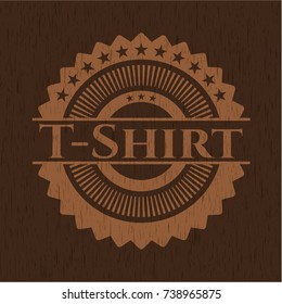 T-Shirt badge with wood background