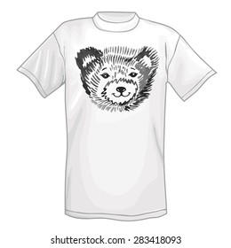 T-shirt & bear's smiling snout logo. Vector illustration isolated on white background