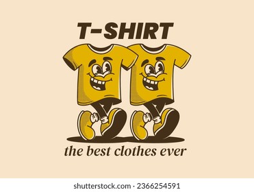 T-shirt, the best clothes ever. Mascot character illustration of walking t-shirt, design in vintage style