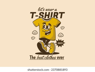 T-shirt, the best clothes ever. Mascot character illustration of walking t-shirt, design in vintage style