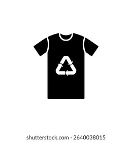 T-shirt with black recycling icon. Modern icon of recycled materials. Packaging and recycling. Vector illustration