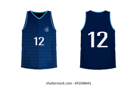 T-shirt blue and black basketball or football template for team club on white background. Jersey sport, vector illustration eps 10.