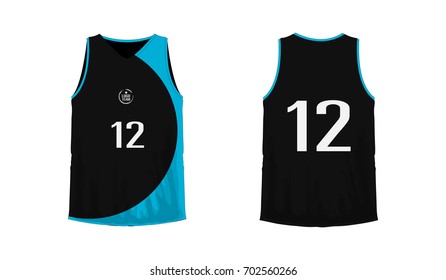 T-shirt blue and black basketball or football template for team club on white background. Jersey sport, vector illustration eps 10.