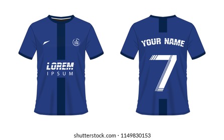 T-shirt blue and black soccer or football template for team club on white background. Jersey number sport, vector illustration eps 10.