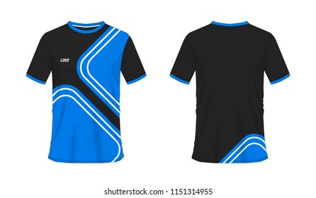 T-shirt blue and black soccer or football template for team club on white background. Jersey sport, vector illustration eps 10.