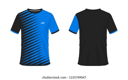 T-shirt blue and black soccer or football template for team club on white background. Jersey sport, vector illustration eps 10.