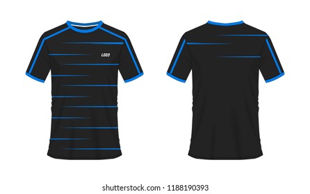 T-shirt blue and black soccer or football template for team club on white background. Jersey sport, vector illustration eps 10.